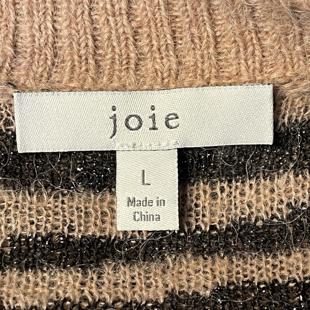Joie Inira Tiger Stripe Tan Metallic Alpaca Blend Animal Print V Neck Sweater  L - Picture 3 of 4